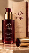 Hariri Oud Hair Serum, glass pump bottle with ivory box